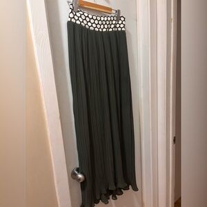 Dear Creatures Dark Green Maxi Skirt with Patterned Waistband